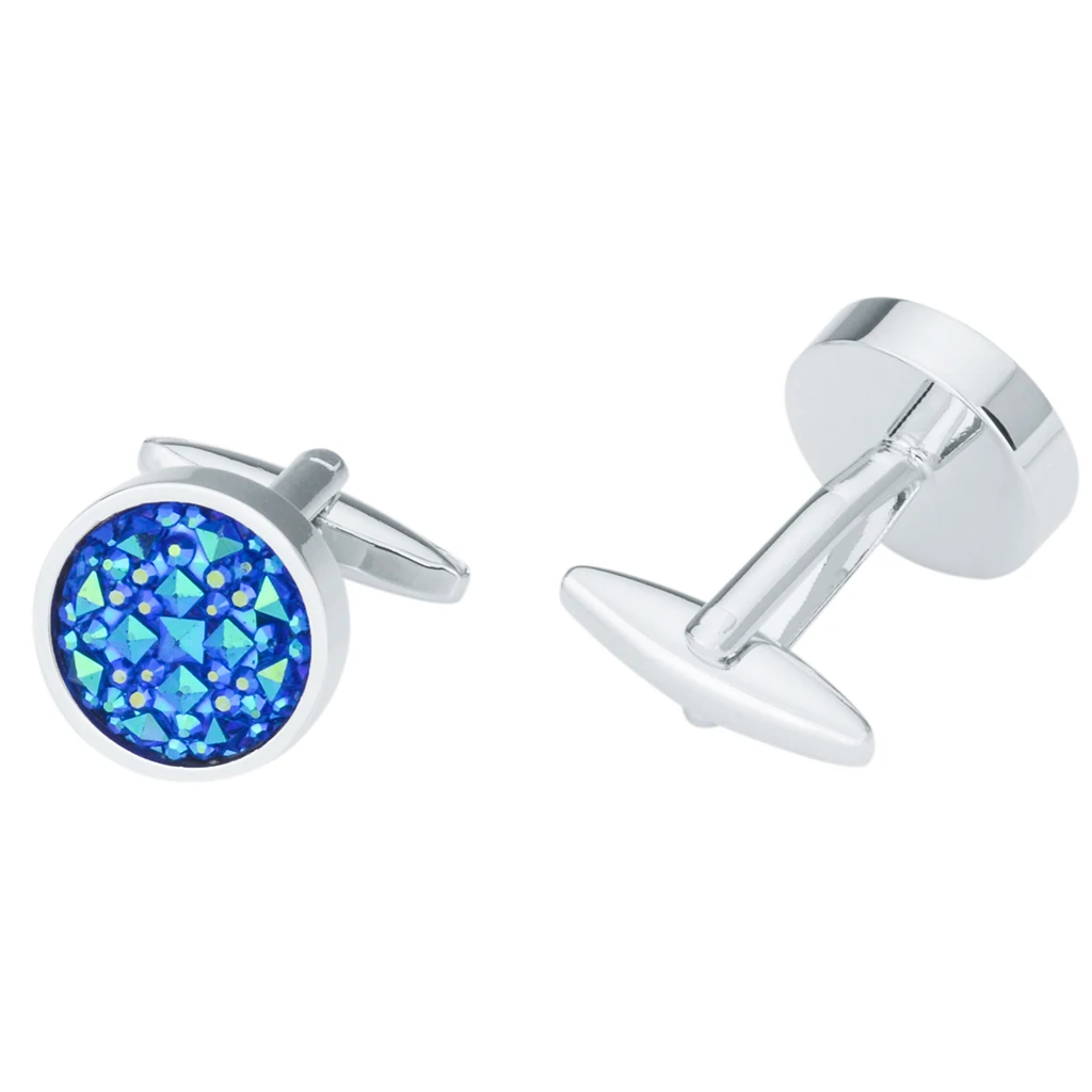 Fantasy Glitter Crystal Blue Sky Star Circular Round Cufflinks Elegant Mens Jewelry