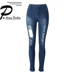 Личность эластичный высокой талией Горячая Для женщин деним тонкие брюки тонкий плюс Размеры 2018 моды прилив Повседневное длинные джинсы