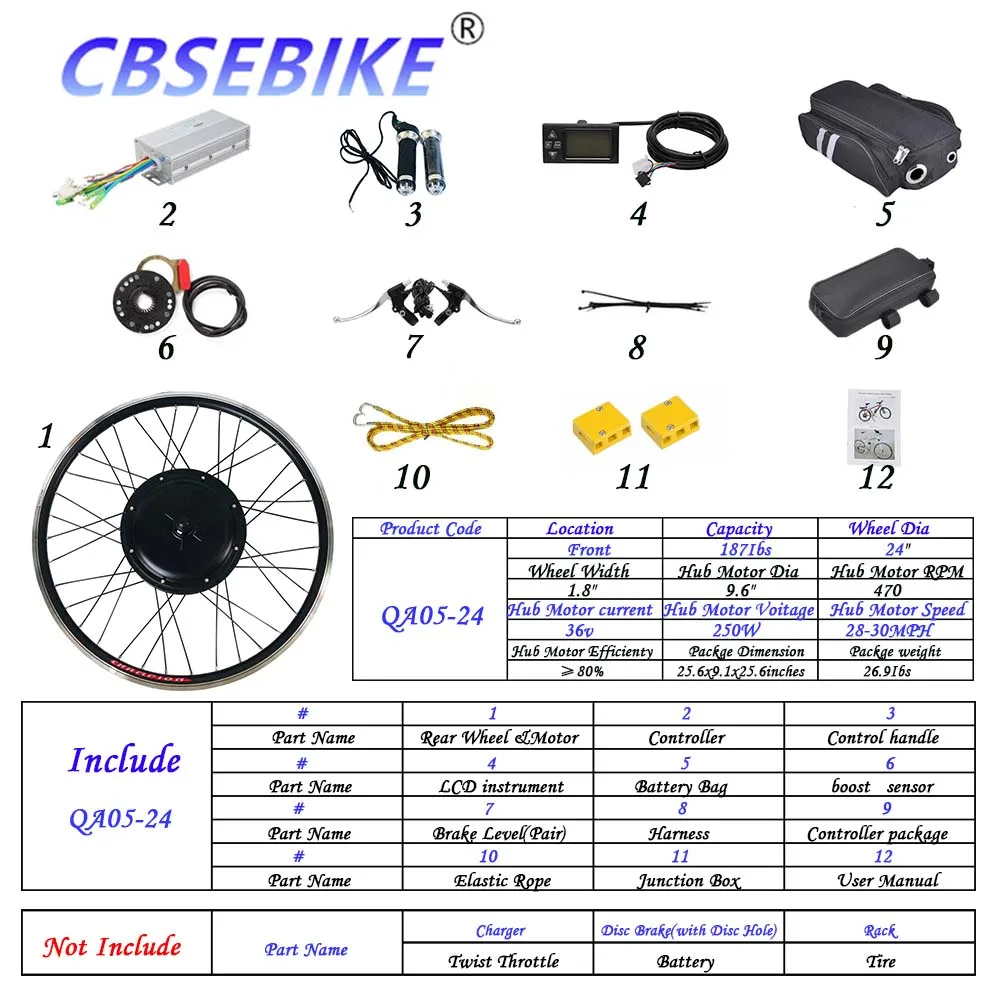 CBSEBIKE Ebike 24 дюймов переднее колесо комплект высокая скорость преобразования 36v250w 36v500w 48v500w 48v1000w QC05-24 - Цвет: 24inch 36v250w QA5