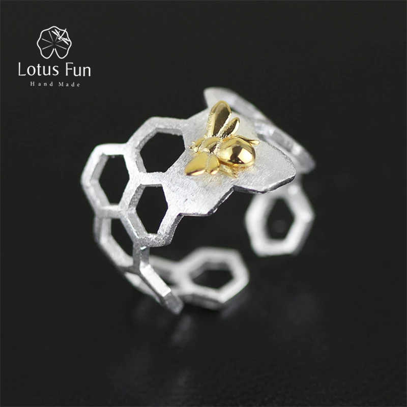 

Lotus Fun Real 925 Sterling Silver Natural Handmade Fine Jewelry Creative Honeycomb Open Ring Home Guard Rings for Women Bijoux