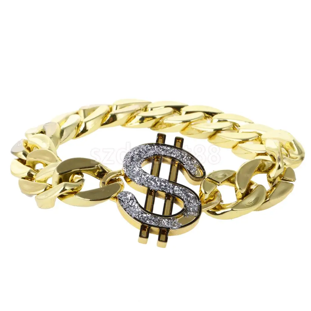 Золотой знак доллара США Браслет Костюм Гангстер сутенер хип-хоп рэпер маскарадный костюм