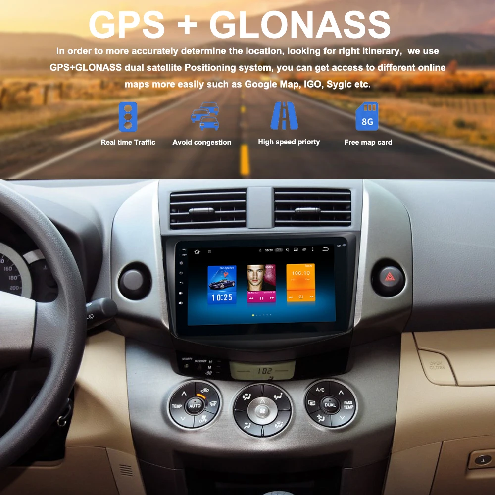 Автомобильный радиоприемник 9 &quot1 din GPS Android 0 для Toyota RAV4 Navi 2009 2010 2011 2012 с 8 ядерным