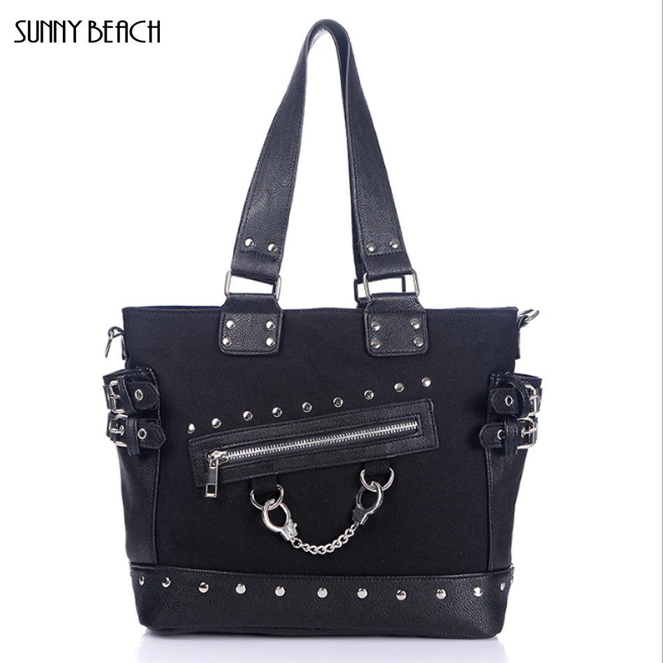 

SUNNY BEACH Famous brand 2018 new women Rivets bags canvas women handbags high quality houlder bags