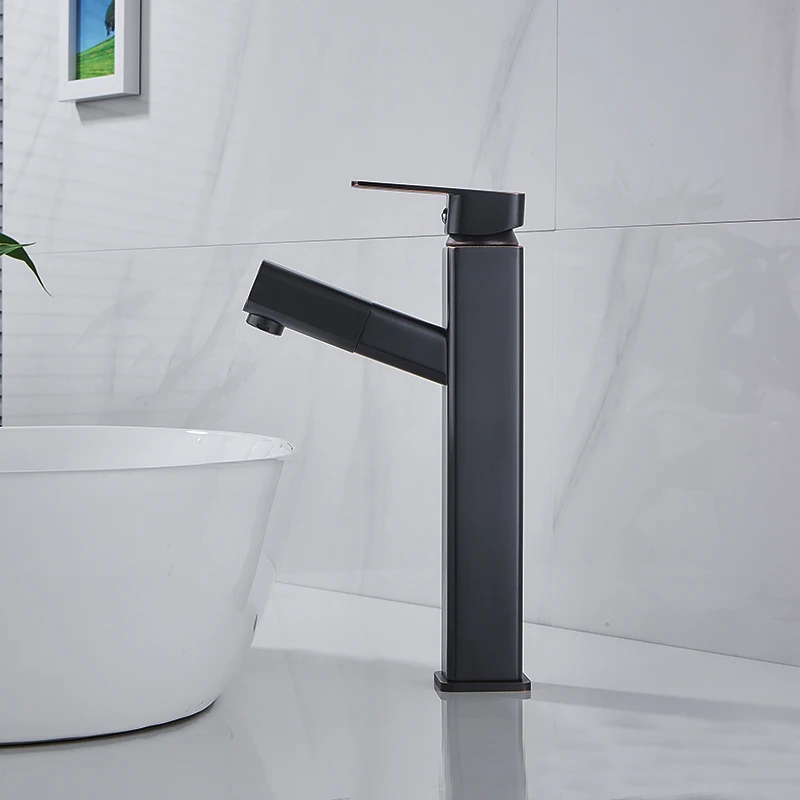 Бургундия JIKU Black Retro PullType Hot And Cold Water Basin Faucet Single Handle Single Hole Kitchen Faucet Mixer Taps Basin Sink Faucet - Цвет: Бургундия