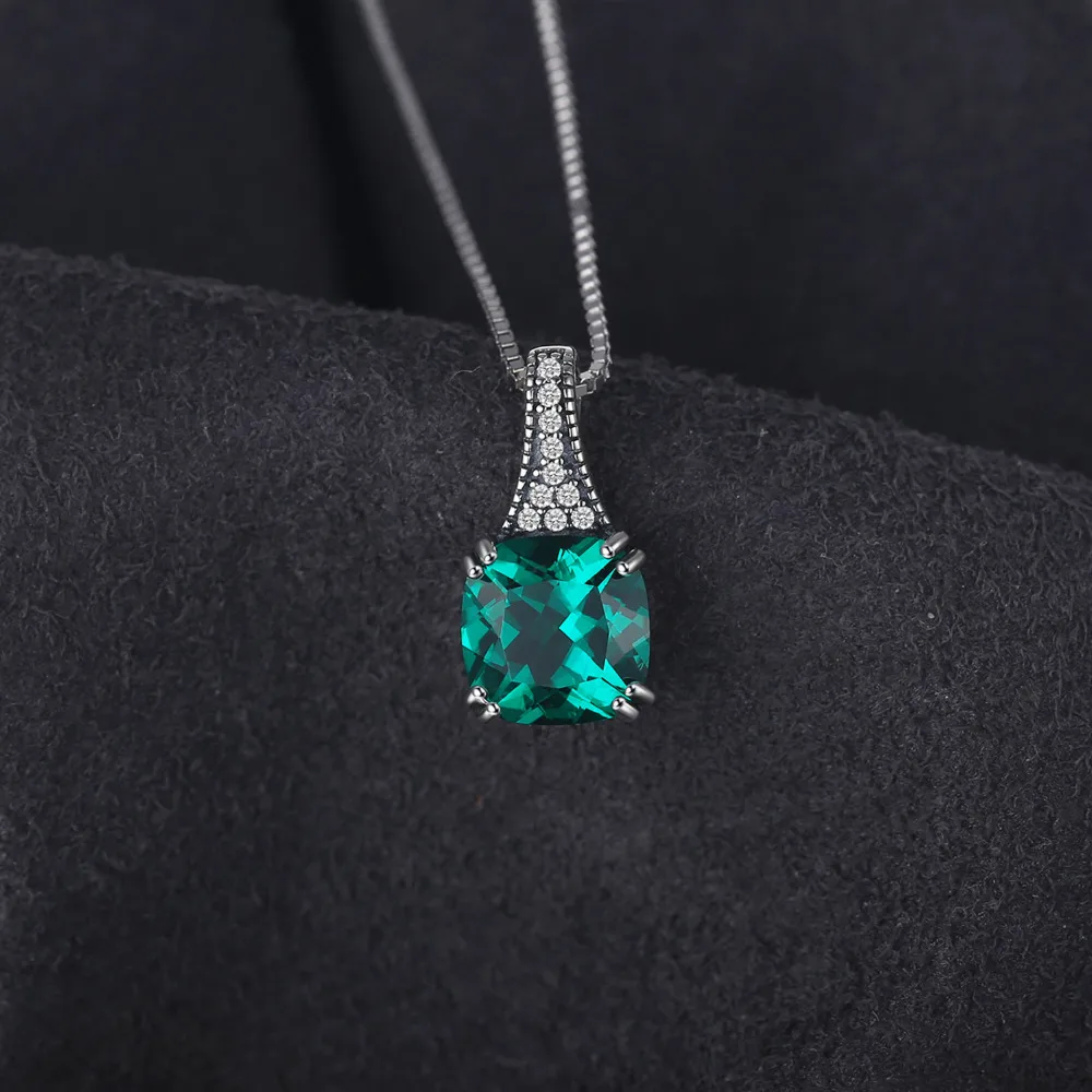 JewelryPalace Classic 2.1 ct Cushion Created Emerald Pendant For Women 925 Sterling Silver Brand Vintage Jewelry Without Chain
