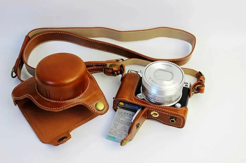 高-グレードレトロビンテージpuレザーカメラケースバッグ用