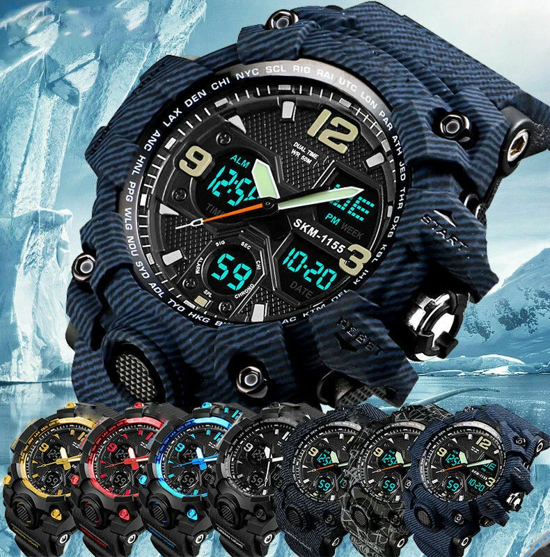 

Men's LED Digital Alarm Date Military Sports Army Waterproof Quartz Watch