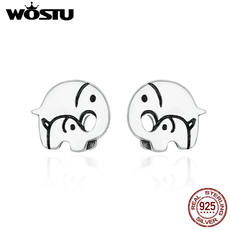 

WOSTU Authentic 925 Sterling Silver Elephant Mother Family Love Stud Earrings For Women Luxury Original Jewelry Bijoux FIE182