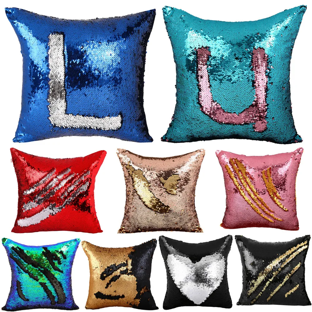 Image 2016 DIY Glitter Sequins Throw Pillow Cases  Color Changing Scale Hugging Home Cushion Decorative Christmas Pillow Case Cover H1