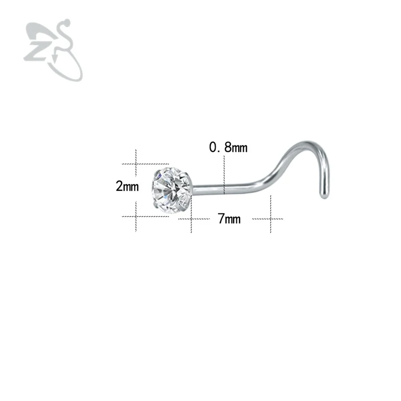 ZS 10 шт./партия, 20 г, пирсинг для носа, ювелирные изделия из нержавеющей стали 316L, кольца для носа, прозрачные кристаллы, l-образная форма, пирсинг Nez, пирсинг, кольца Nariz
