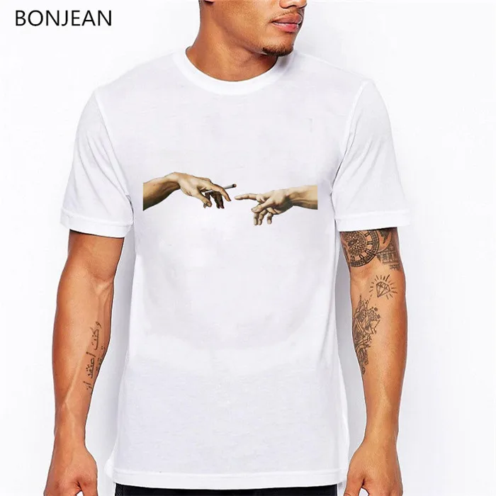 Футболка с масляными рисунками микеланжело homme, забавные руки, сигареты, мужские футболки с принтом, винтажная белая футболка, одежда tumblr camisas - Цвет: 42428