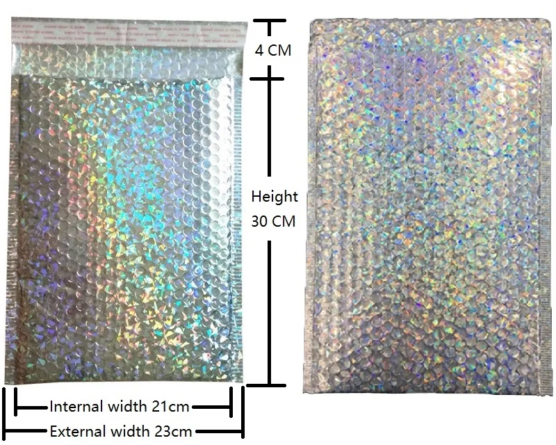 40 шт. Средний голографический пузырьковый конверт, лазерная Серебряная почтовая машина для доставки роскошных товаров, блестящая голограмма упаковка для подушек