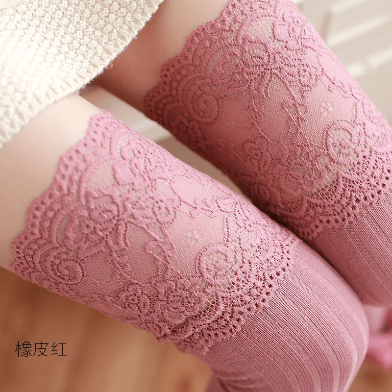 Fashion 7 Colors Hollow Sexy Knee Socks Warm Solid Cotton Striped Women Lace Stocking Autumn Spring Cotton Stockings Sexy Medias