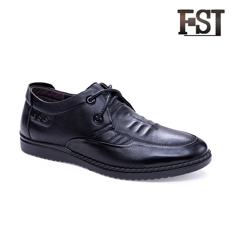 

FSJ Basic Man Shoes Spring/Autumn 2019 Office Career Genuine Leather Lace Up Sewing Height Increasing Waterproof Round Toe
