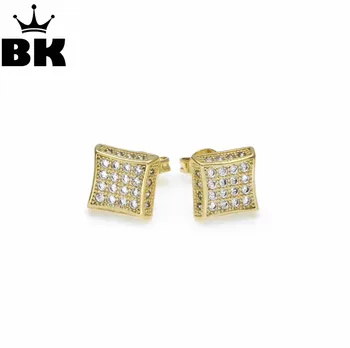 

Hip Hop 8.5*8.5mm Square 4 Row Cute Women's Square Stud Earrings Zirconia Paved Rhodium Color Drop Shipping Boucles d'