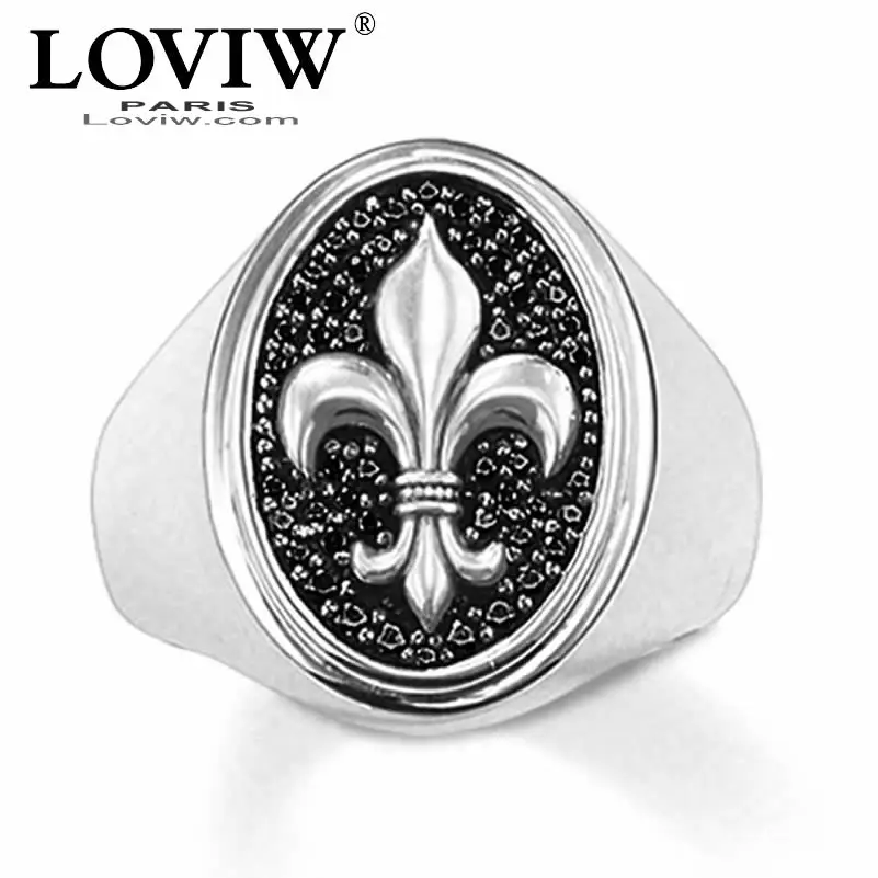

Striking Ring Fluer-de-lis Lily Brand New High Quality 925 Sterling Silver Zirconia Pave new Fashion thomas Jewelry Gift For Men