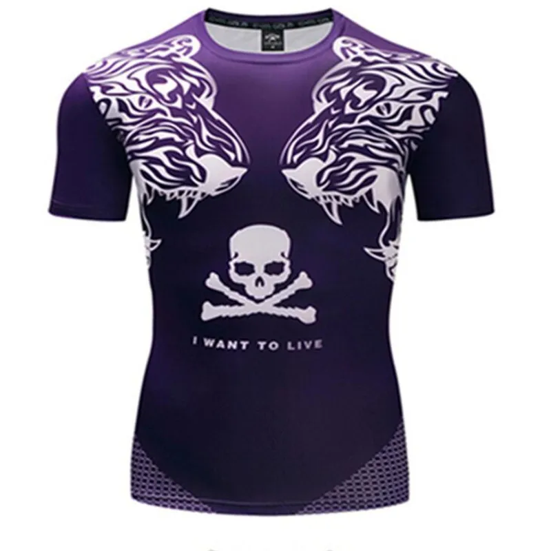 

New men's 3D T-shirt men's short-sleeved printing men's casual fitness T-shirt 3D compression skull pattern quick-drying shirt