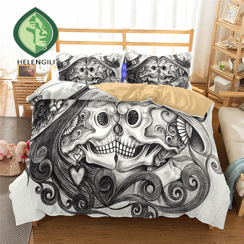 

HELENGILI 3D Bedding Set skull Print Duvet cover set lifelike bedclothes with pillowcase bed set home Textiles #2-25
