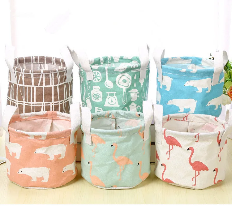 

1PC CuteRound Cotton Linen Desktop Storage Box Sundries Storage Organizer Stationery Cosmetic Storage Basket Container OK 0460