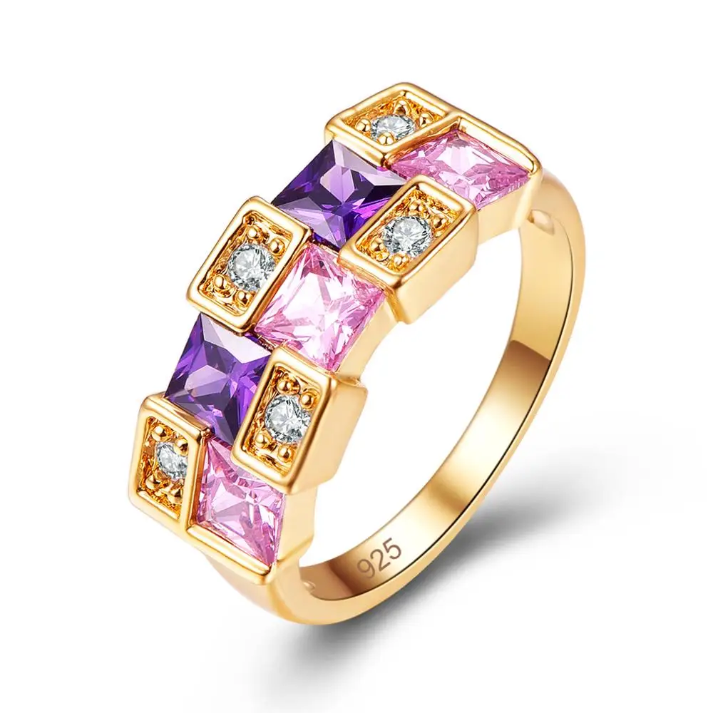 

Princess Round Cut Morganite Gold Ring Promise Jewelry For Women Gifts Jewelry