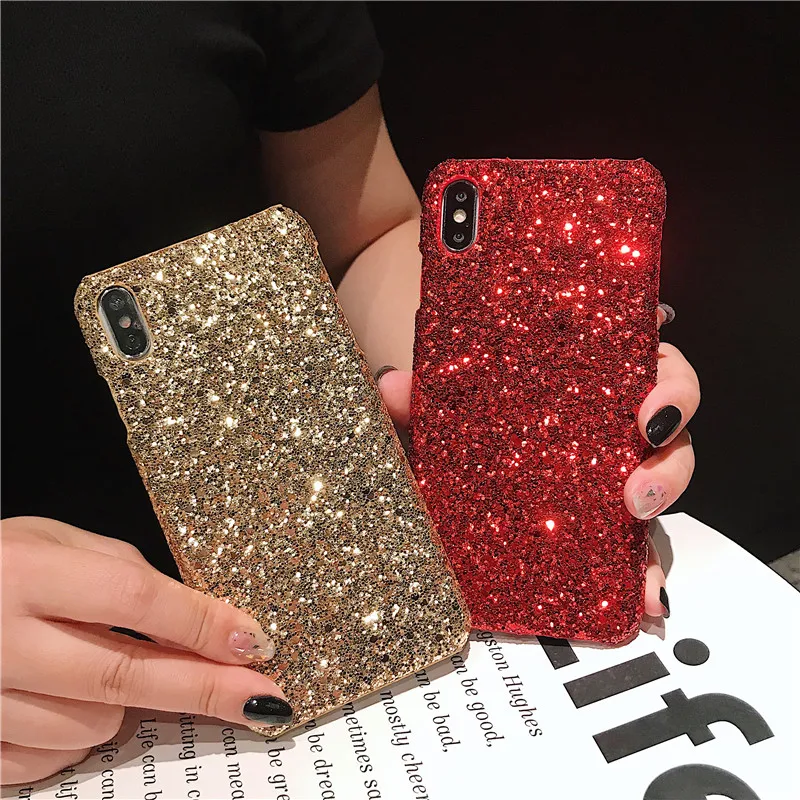 Matcheasy Hard PC Phone Cases for Iphone 7 8 6 6S Plus Back Cover Glitter Bling Shiny Powder Coque for Iphone X Cases Fundas