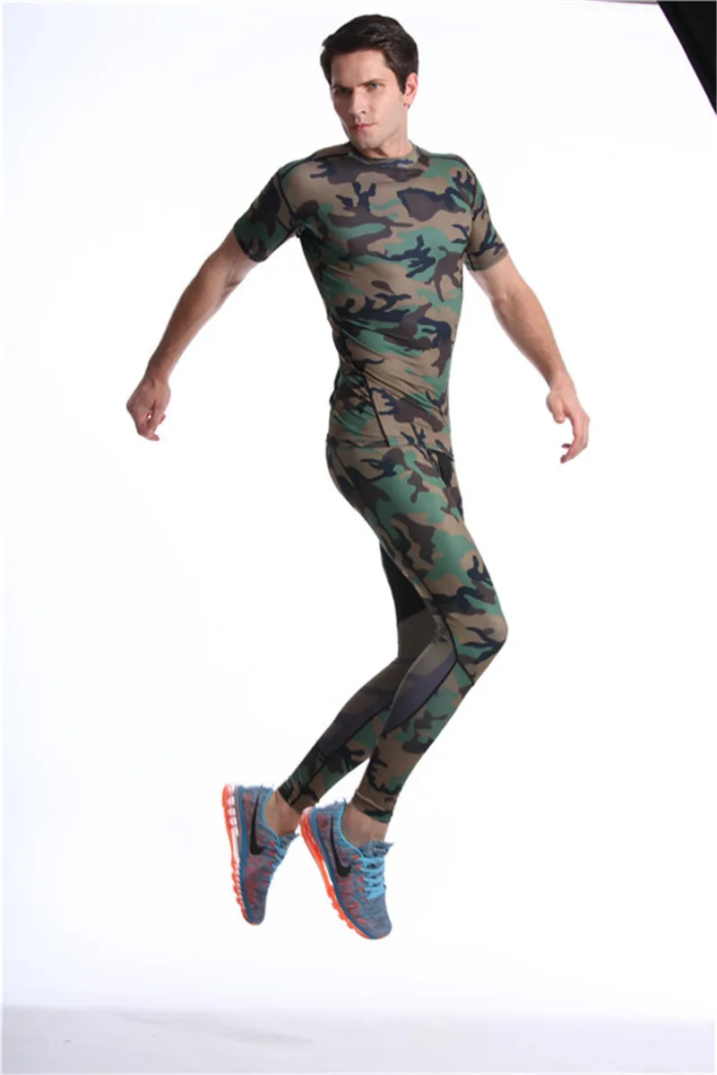 Army green short sleeves long pants sport men suits (3)