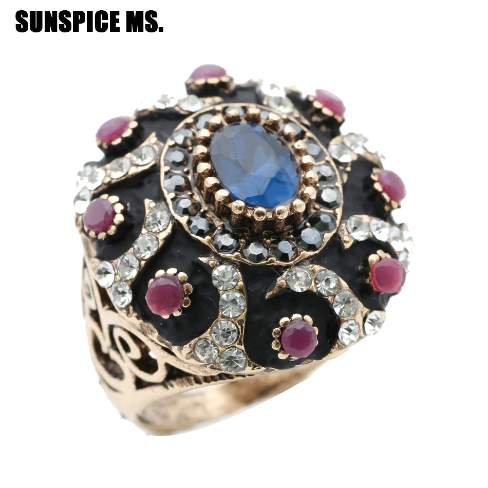 

SUNSPICE MS. Turkish Antique Rings For Women Gold Color Vintage Wedding Bands Ring Sets Engagement Indian Jewelry Crystal Gift