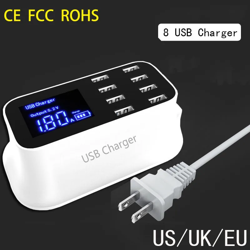 Evewher LCD 8 USB портов мульти зарядное устройство EU US UK адаптер 150 см зарядный кабель ЖК