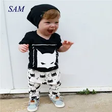 Комплекты одежды для маленьких мальчиков хлопковая Футболка с квадратным лисьим носком для маленьких мальчиков+ штаны комплект из 2 предметов модная детская одежда