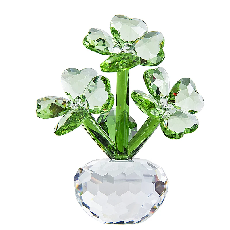 

H&D Crystal Flower Dreams - Four Leaf Clovers Decoration Figurine Gifts Collectible Statue Wedding Table Centerpiece Ornament