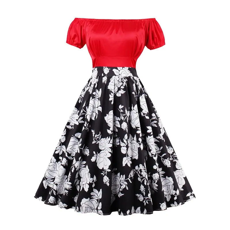 Elegant Summer Sweet Office Ladies Plus Size Party Vintage Women Midi Dresses Print Chic Retro Female Fashion 2019 Dress | Женская