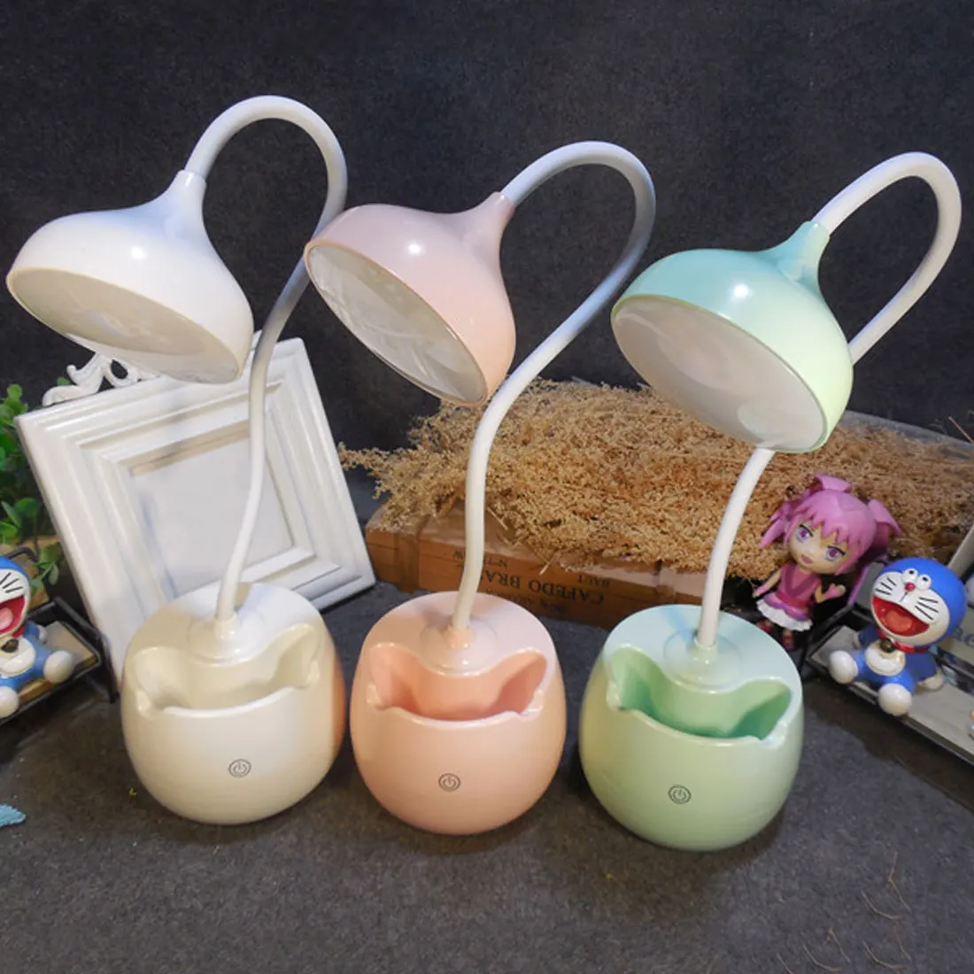 

rechargeable touch table lamp Reading Modes Eye Protection Table Led light three-speed dimmable with pen holder round head