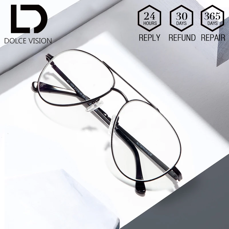 

DOLCE VISION Prescription Men Classic Pilot Metal Frame Glasses Myopia Graduated Glasses Male UV400 Optical Lens Eye Glasses