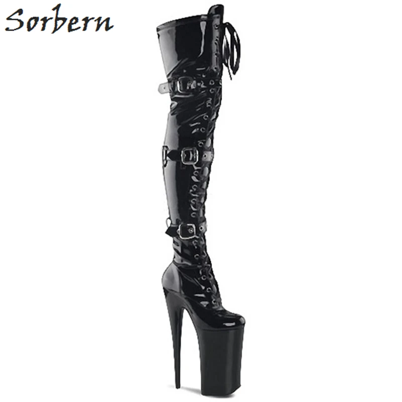 Sorbern/эластичные матовые ботфорты выше колена из искусственной кожи; высокие сапоги до бедра на заказ; Shalft; Длина 20 см/10 см; обувь на толстой платформе и высоком каблуке-шпильке