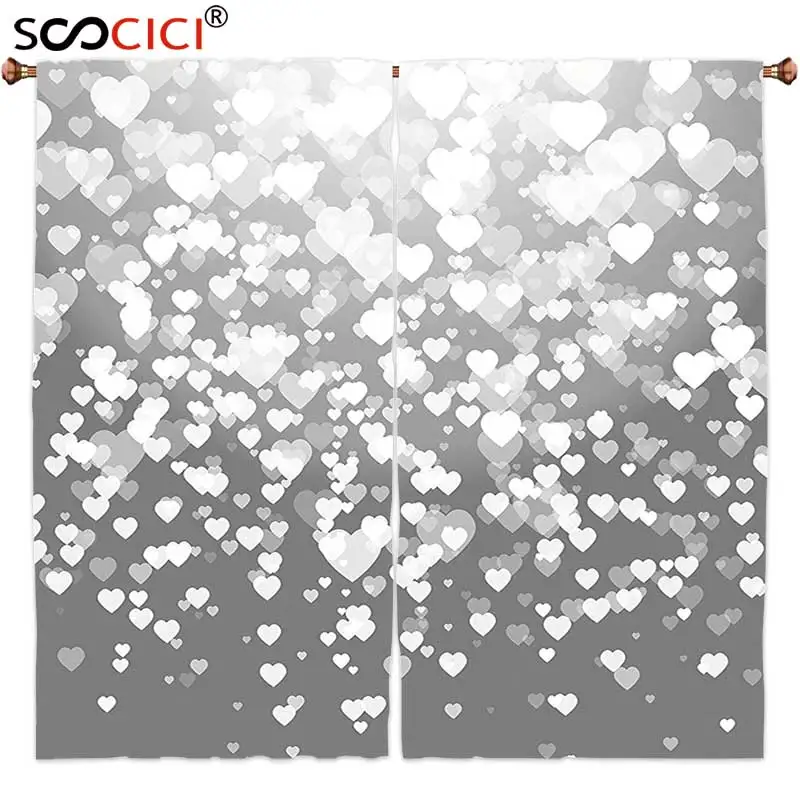 

Window Curtains Treatments 2 Panels,Love Decor Abstract Artwork With Hearts Silhouette Sunshines Marriage Passion Party