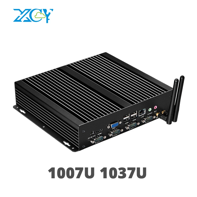 

XCY Fanless Mini PC with Dual Gigabit LAN 4 Serial RS232 COM Ports 8 USB HDMI VGA Intel Celeron 1037U 1017U Windows 10 Linux