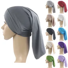 Летние шапочки без полей для женщин хлопка тюрбан, повязка на голову базы Кепки мусульманских эластичный тюрбан шапка после химиотерапии волос головы шарф Тюрбан душ Кепки