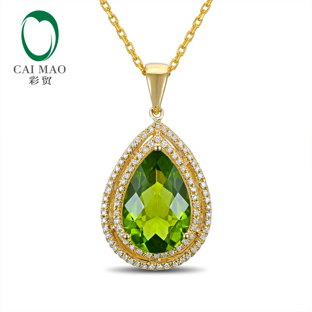 

CaiMao 14KT/750 Yellow Gold 5.55 ct Natural IF peridot & 0.32 ct Full Cut Diamond Engagement Gemstone Pendant Jewelry
