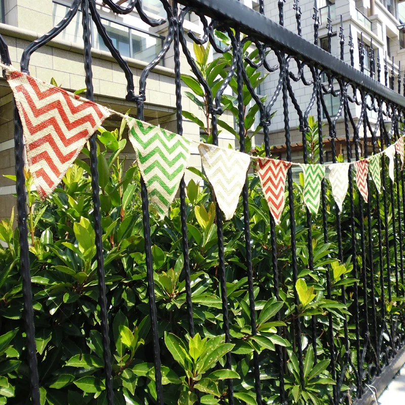 

3m 12Flags/set Wave Chevron Flag Banner Handmade Vintage Jute Hessian Burlap Bunting Wedding Party Decoration Banner Flags