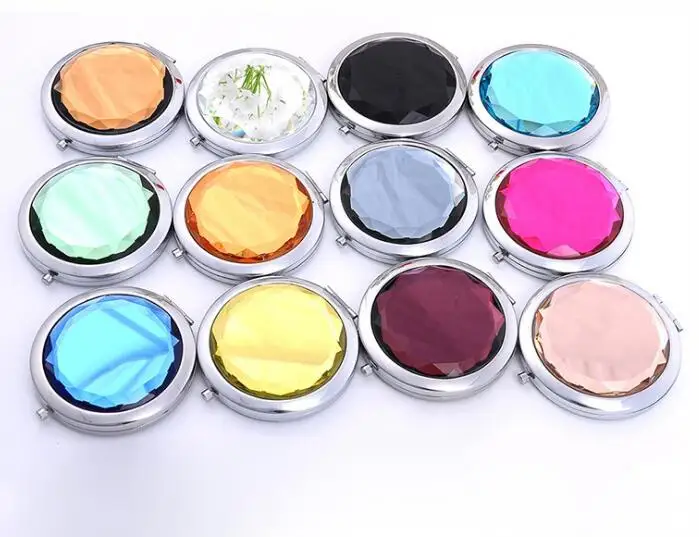 1pcs Portable Lady Pocket Crystal Makeup Mirror Round Double Sides
