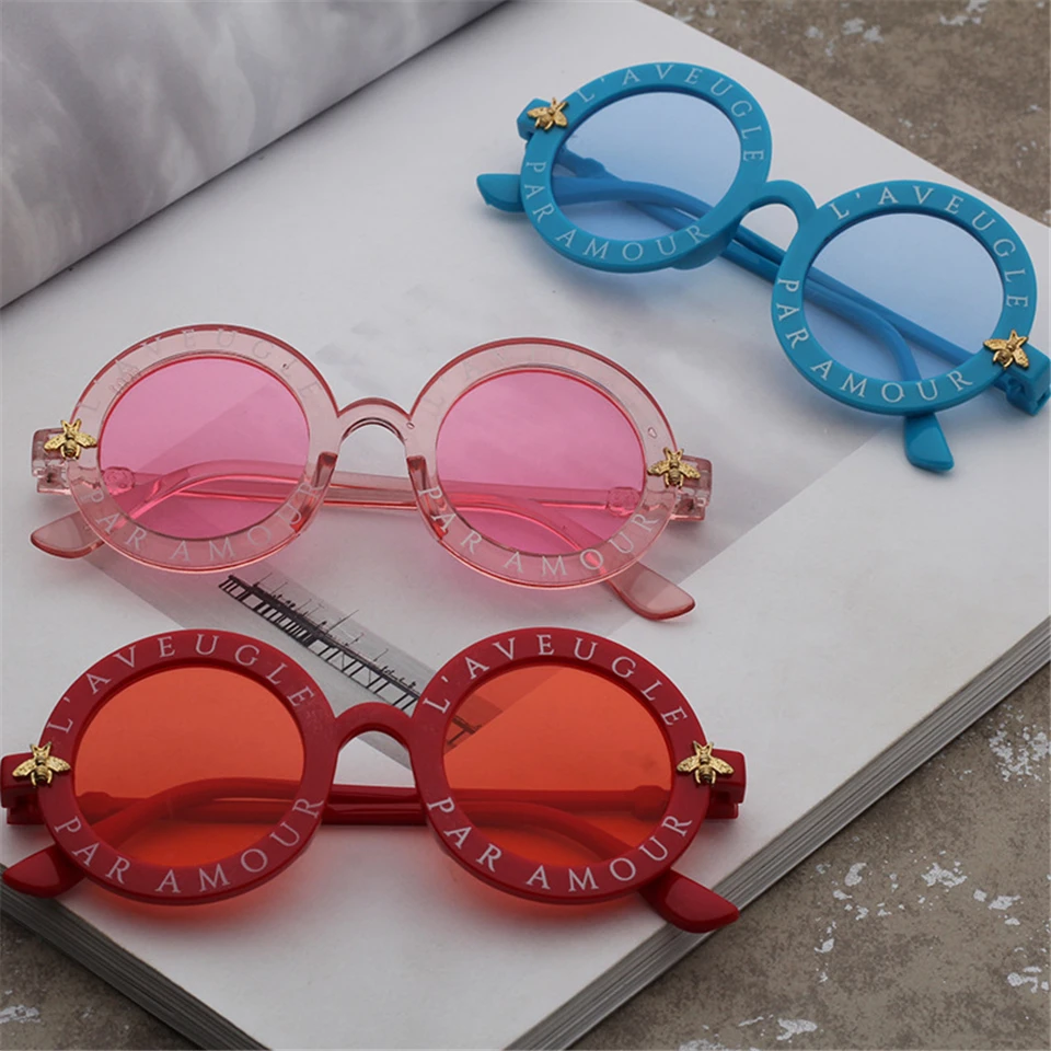 Новинка, дизайнерские Круглые Солнцезащитные очки для детей, Золотая Пчела, детские очки UV400, детские летние очки, милые очки для девочек