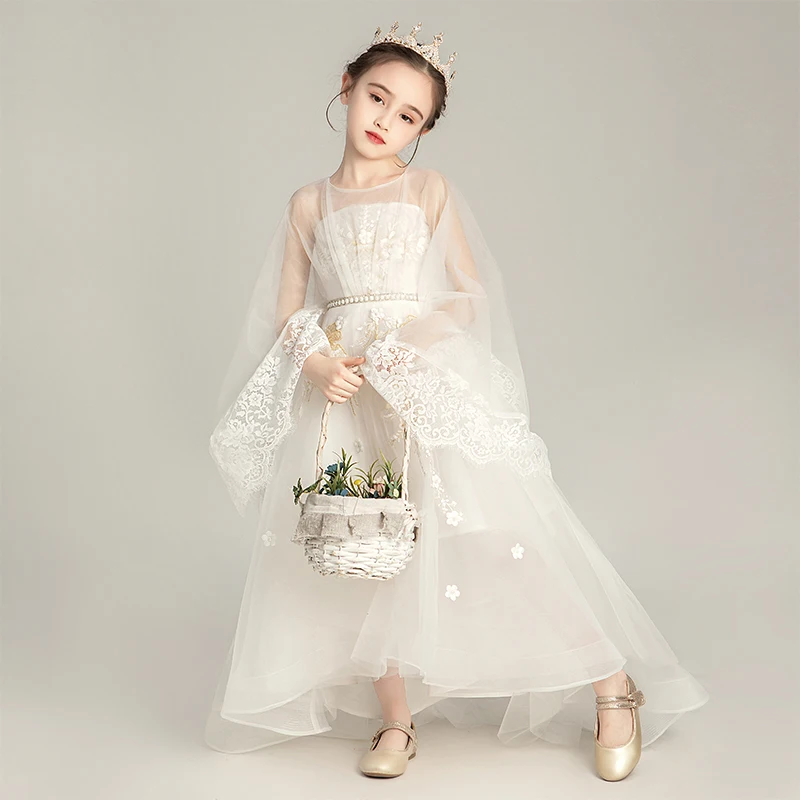 

New Teenage Girls Mesh Flowers Princess Dress Toddler Girl Clothes Vestidos Kids Dresses For Girls Wedding Birthday Party F163
