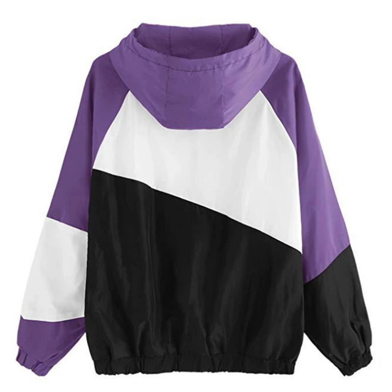 lower price  Women Basic Jackets Female Zipper Pockets Casual Long Sleeves Coats Autumn Hooded Jacket Two Tone W