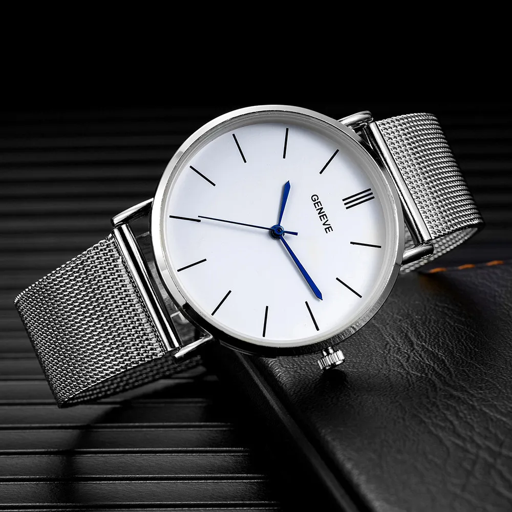 Мужские Роскошные часы GENEVE Montre Homme простые из нержавеющей стали 2019 Классические