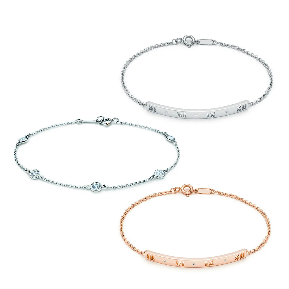 

Suef 100% 925 Sterling Silver Charm Original Vintage Rose Gold Digital Bracelet Glamorous Zirconium Gemstone Bracelet TIFF Gift