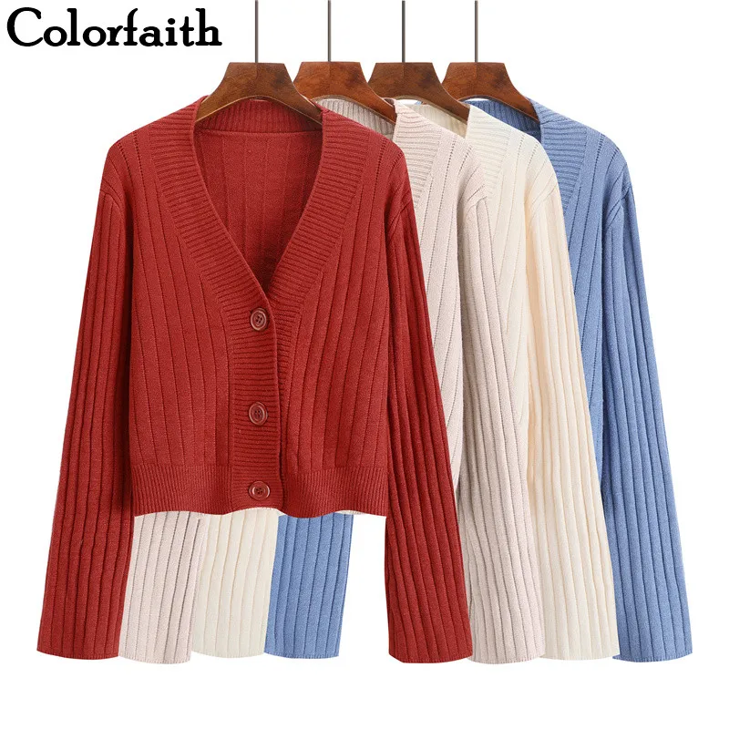 Colorfaith Women Cardigans Sweater New 2019 Knitting Autumn Winter Casual Buttons Single Breasted Outer wear Ladies Tops SW1003 |