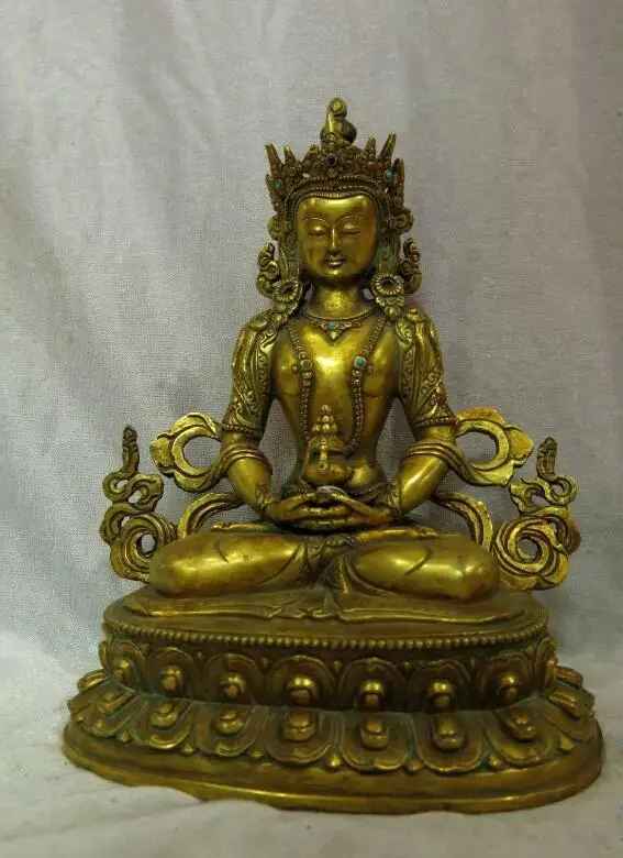 

S05855 9" Tibet gilt bronze copper carved Buddhism Amoghasiddhi buddha Sculpture Statue