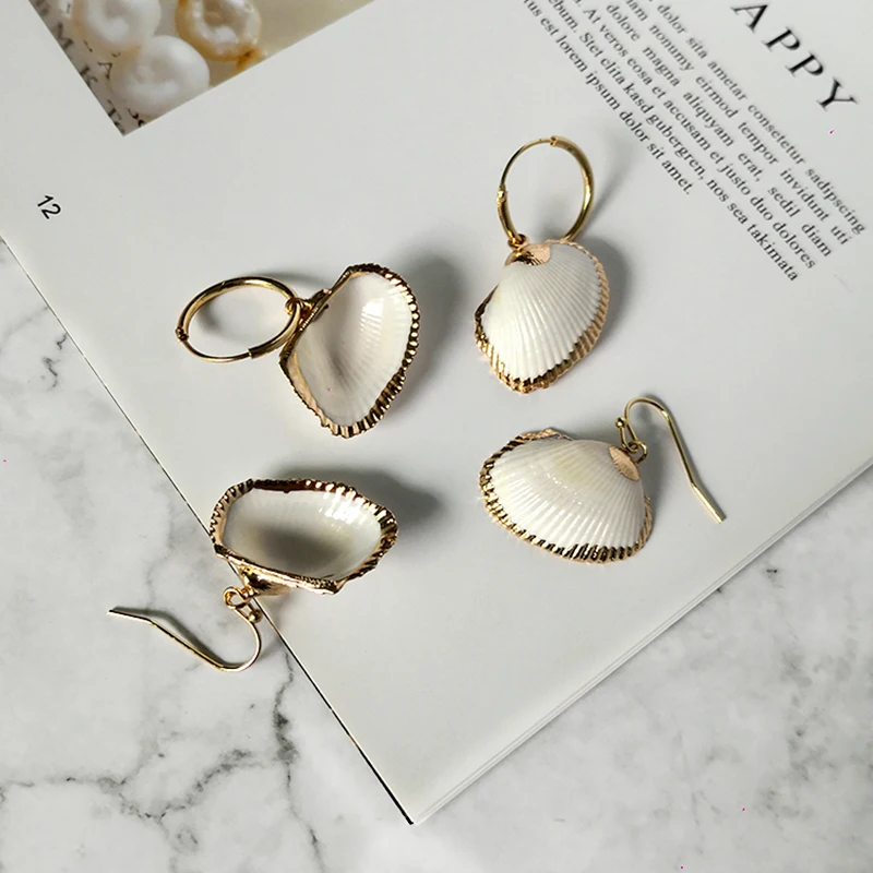 GHIDBK Boho натуральная ракушка серьги-кольца с золотым ободком минималистичные пляжные женские серьги праздничные обручи летние ювелирные изделия оптом