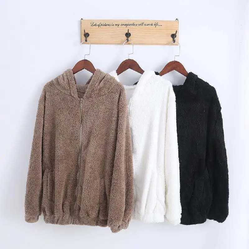 Hot Sale Women Hoodies Zipper Girl Winter Loose Fluffy