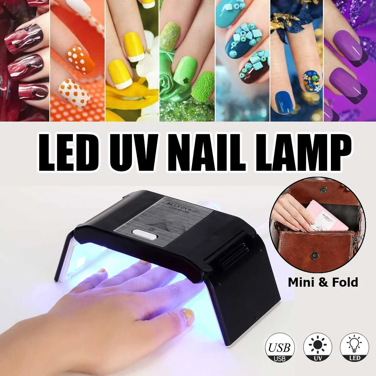 

24W Mini LED UV Art Nail Polish USB Foldable Dryer Lamp 12 LEDs Gel Acrylic C uring Ligh Drying Tool